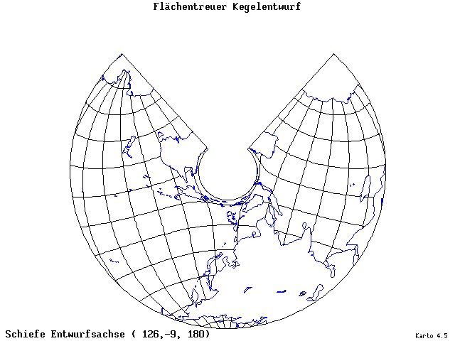 Conical Equal-Area Projection - 126°E, 9°S, 180° - standard
