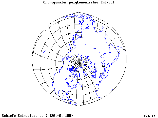 Polyconic Projection (orthogonal grid) - 126°E, 9°S, 180° - standard