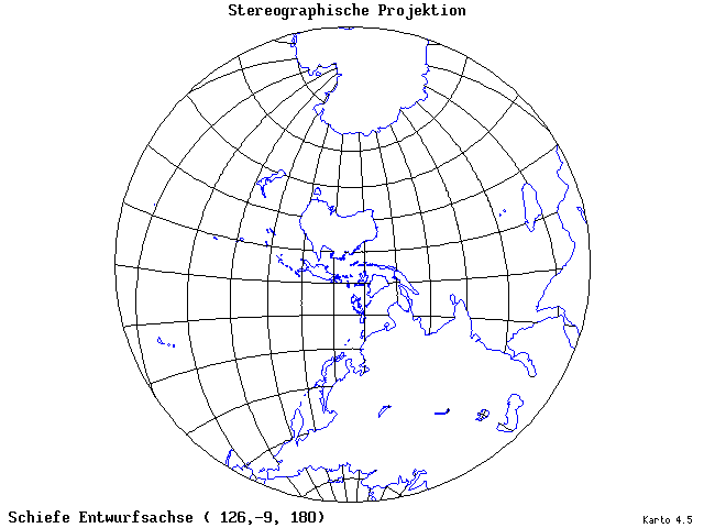 Stereographic Projection - 126°E, 9°S, 180° - standard