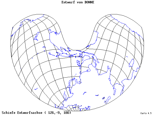 Bonne's Projection - 126°E, 9°S, 180° - standard