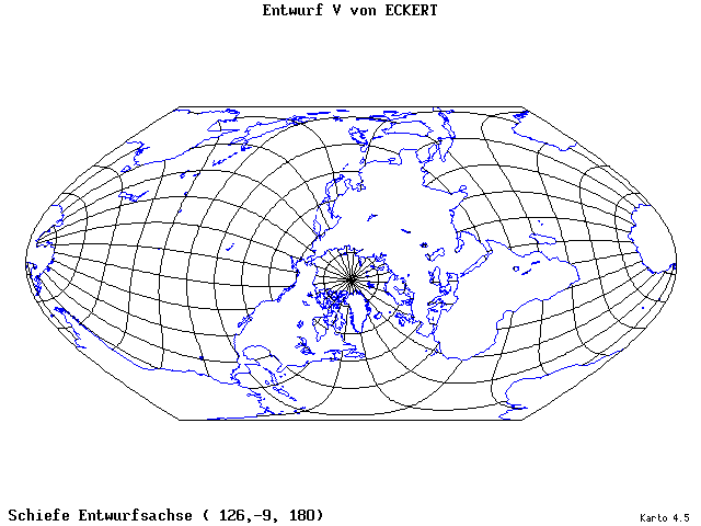 Pseudocylindrical Projection (Eckhart V) - 126°E, 9°S, 180° - standard