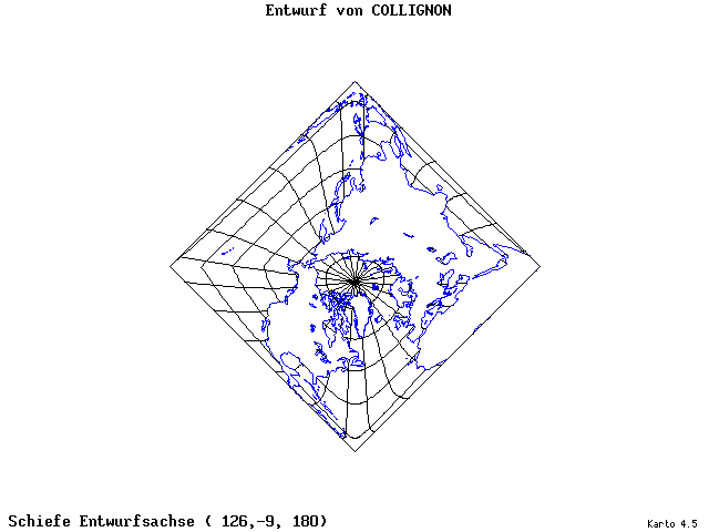 Collignon's Projection - 126°E, 9°S, 180° - standard