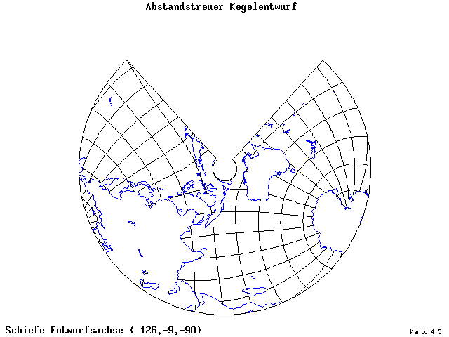 Conical Equidistant Projection - 126°E, 9°S, 270° - standard