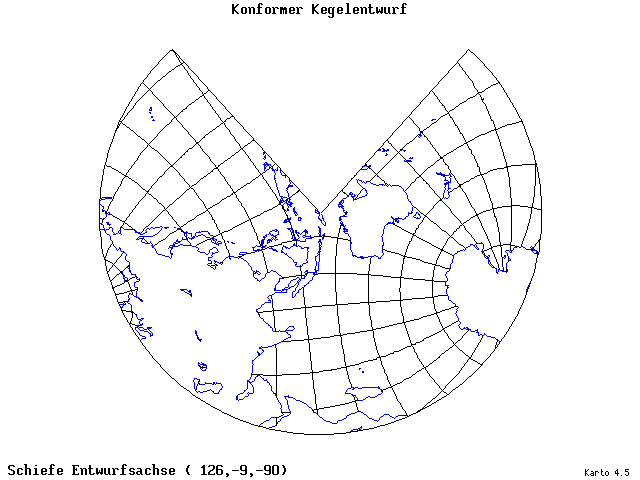 Conical Conformal Projection - 126°E, 9°S, 270° - standard