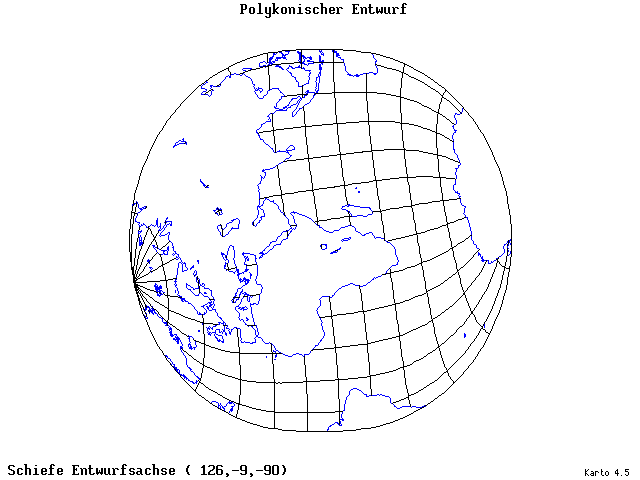 Polyconic Projection - 126°E, 9°S, 270° - standard