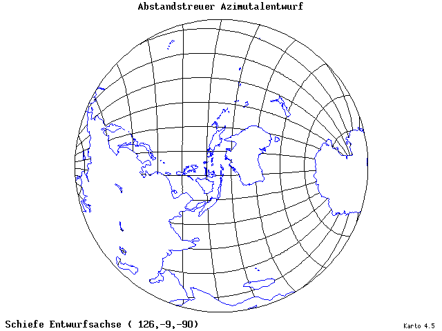 Azimuthal Equidistant Projection - 126°E, 9°S, 270° - standard