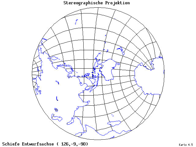 Stereographic Projection - 126°E, 9°S, 270° - standard