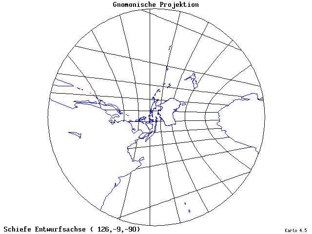 Gnomonic Projection - 126°E, 9°S, 270° - standard