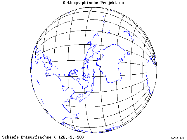 Orthographic Projection - 126°E, 9°S, 270° - standard