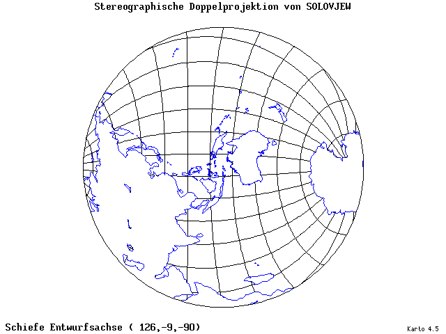 Solovjev's Double-Stereographic Projection - 126°E, 9°S, 270° - standard