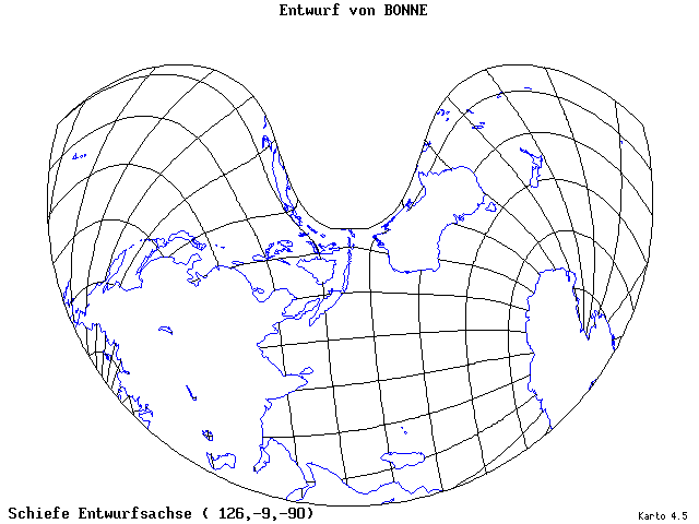 Bonne's Projection - 126°E, 9°S, 270° - standard