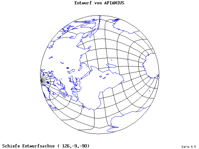 Apianius' Projection - 126°E, 9°S, 270° - standard