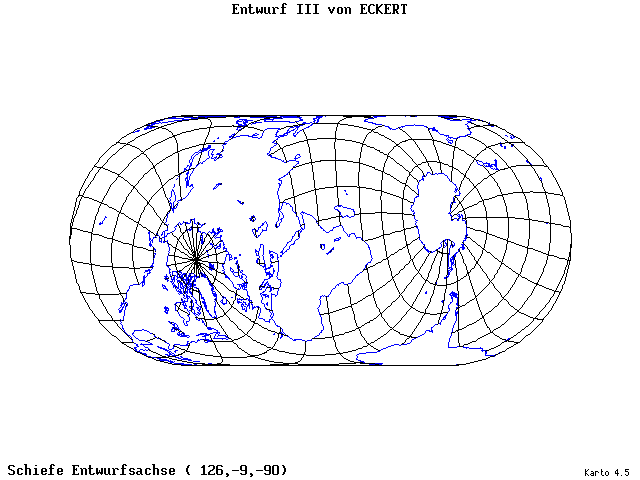 Pseudocylindrical Projection (Eckhart III) - 126°E, 9°S, 270° - standard