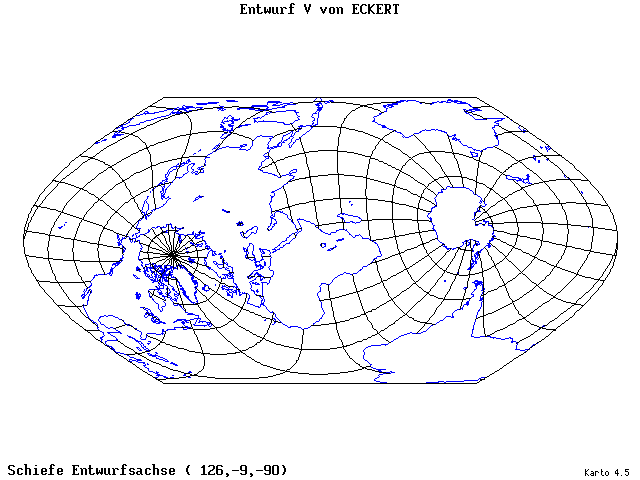 Pseudocylindrical Projection (Eckhart V) - 126°E, 9°S, 270° - standard