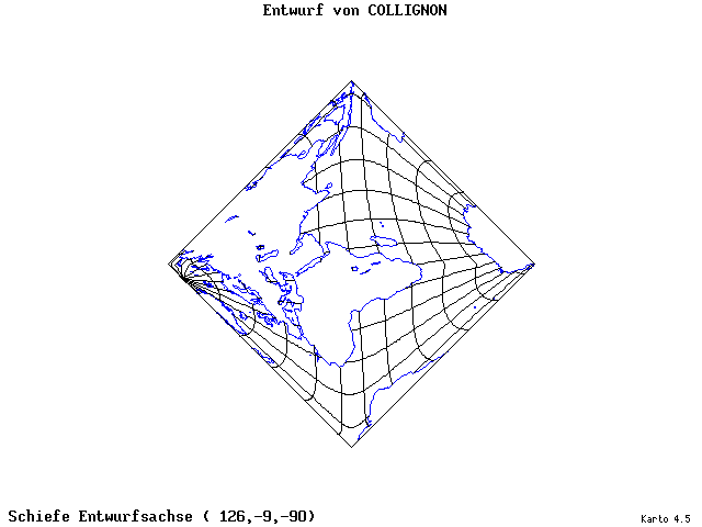 Collignon's Projection - 126°E, 9°S, 270° - standard