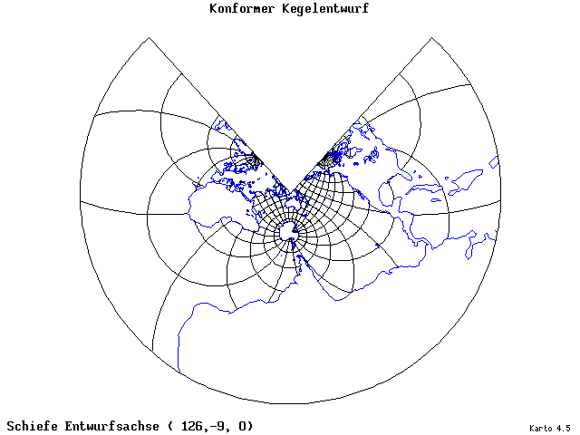 Conical Conformal Projection - 126°E, 9°S, 0° - wide