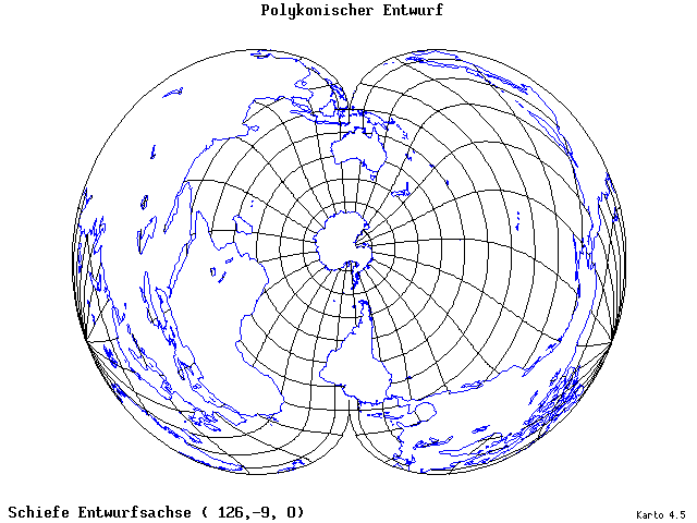 Polyconic Projection - 126°E, 9°S, 0° - wide