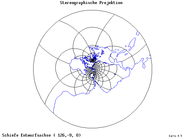 Stereographic Projection - 126°E, 9°S, 0° - wide