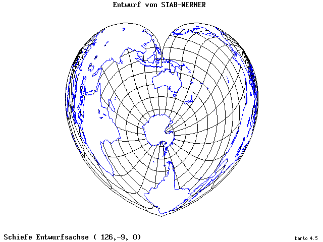 Stab-Werner Projection - 126°E, 9°S, 0° - wide