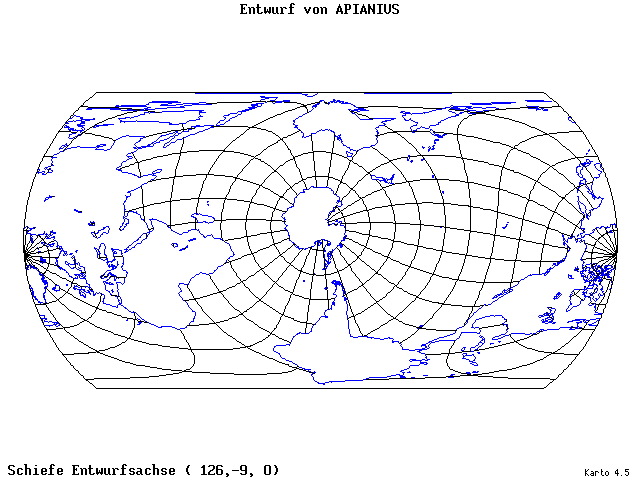 Apianius' Projection - 126°E, 9°S, 0° - wide