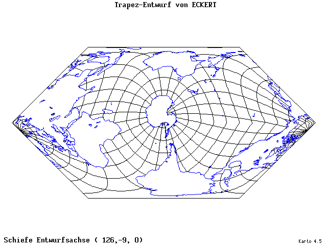 Eckhart's Trapezoid Projection - 126°E, 9°S, 0° - wide