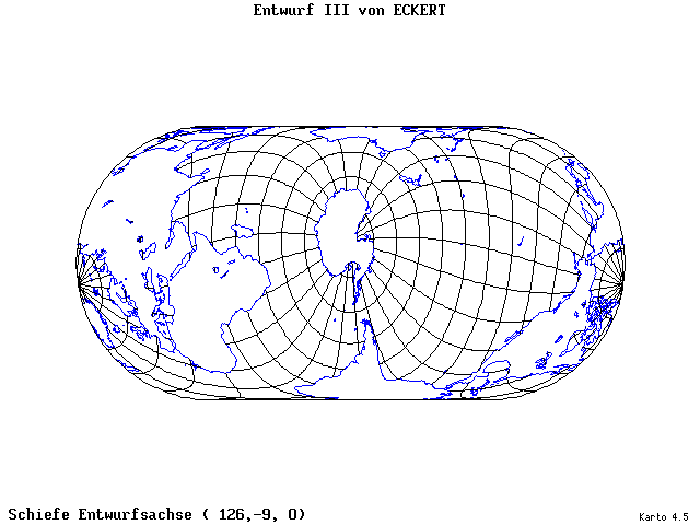 Pseudocylindrical Projection (Eckhart III) - 126°E, 9°S, 0° - wide