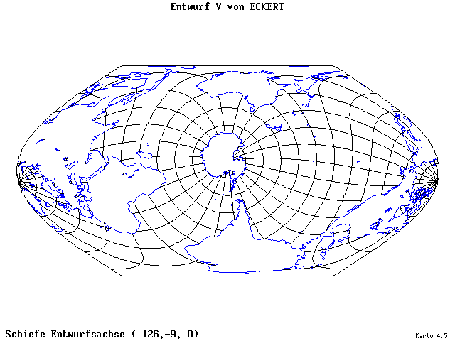 Pseudocylindrical Projection (Eckhart V) - 126°E, 9°S, 0° - wide