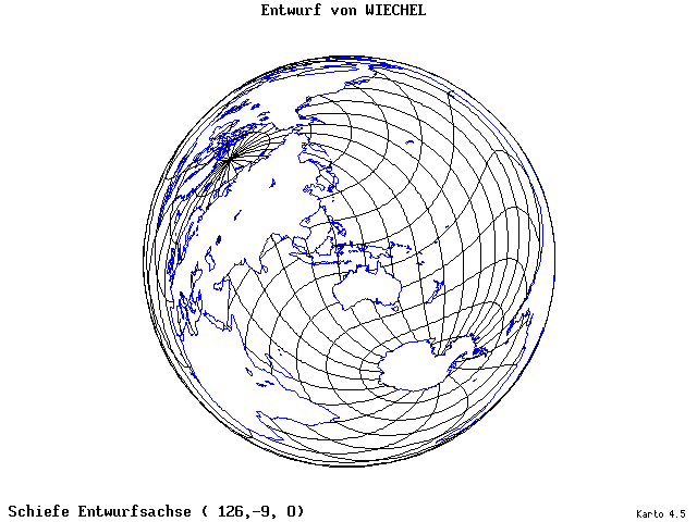 Wiechel's Projection - 126°E, 9°S, 0° - wide