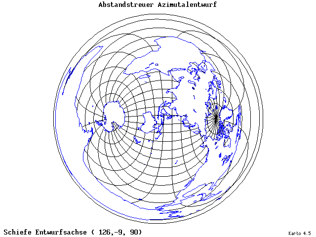 Azimuthal Equidistant Projection - 126°E, 9°S, 90° - wide