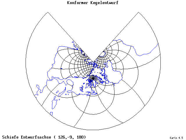 Conical Conformal Projection - 126°E, 9°S, 180° - wide