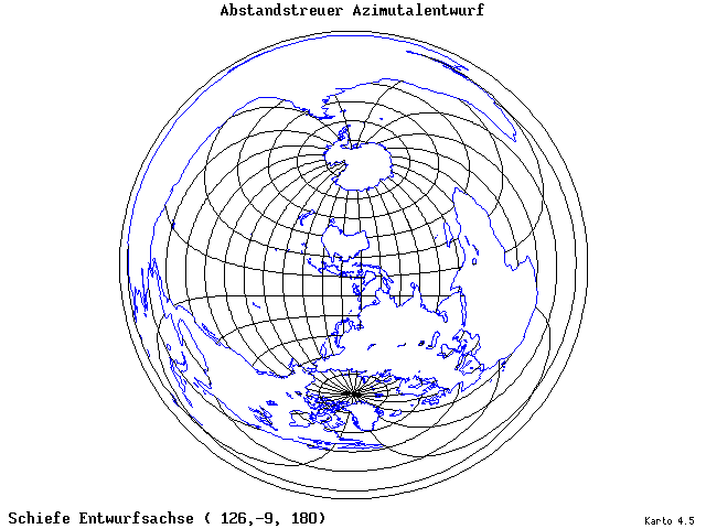 Azimuthal Equidistant Projection - 126°E, 9°S, 180° - wide