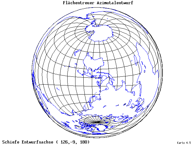 Azimuthal Equal-Area Projection - 126°E, 9°S, 180° - wide