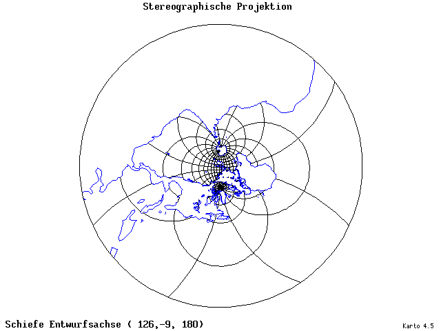 Stereographic Projection - 126°E, 9°S, 180° - wide