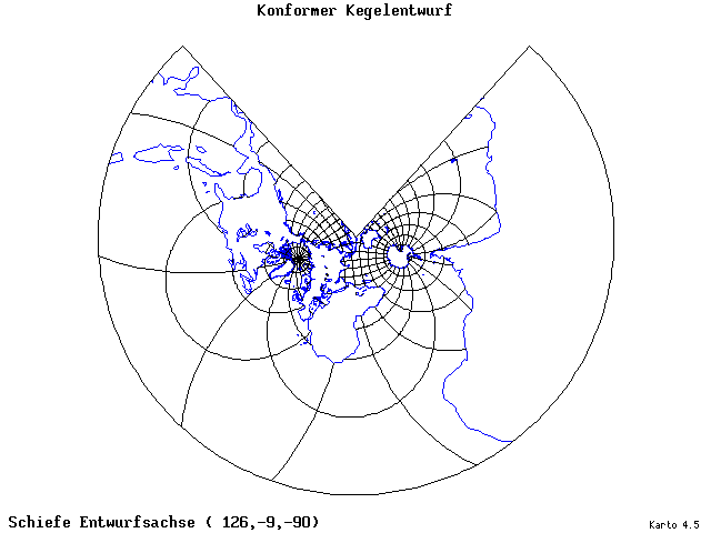 Conical Conformal Projection - 126°E, 9°S, 270° - wide