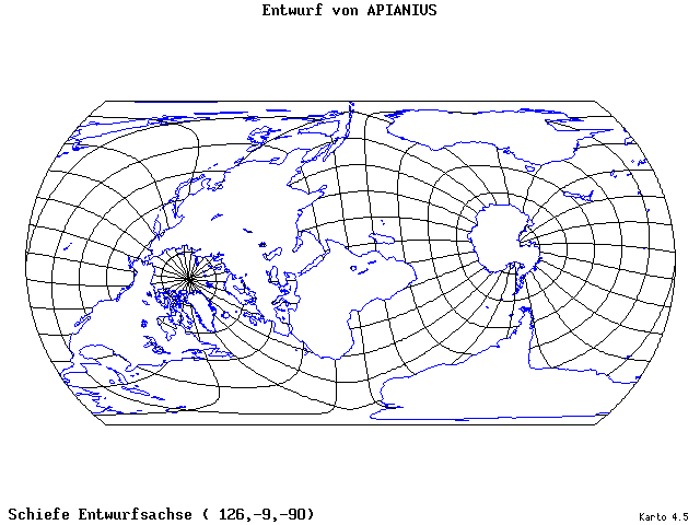 Apianius' Projection - 126°E, 9°S, 270° - wide