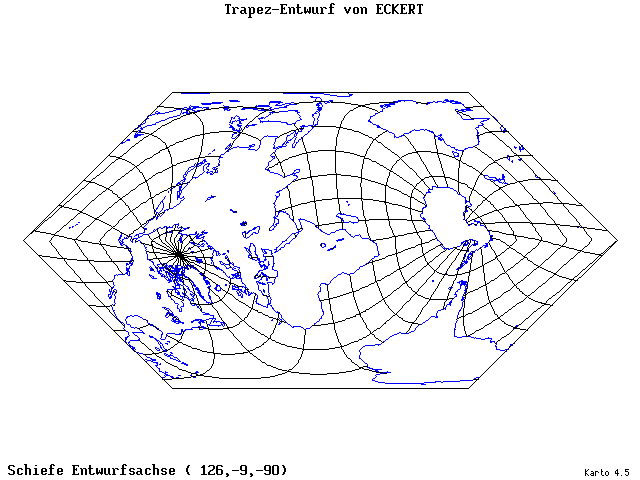 Eckhart's Trapezoid Projection - 126°E, 9°S, 270° - wide