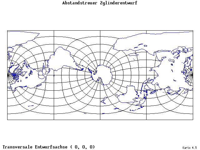 Cylindrical Equidistant Projection - 0°E, 0°N, 0° - standard