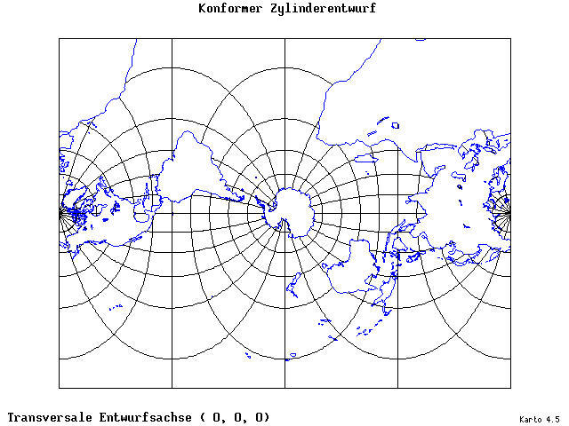 Mercator's Cylindrical Conformal Projection - 0°E, 0°N, 0° - standard