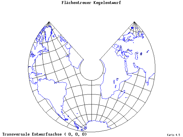 Conical Equal-Area Projection - 0°E, 0°N, 0° - standard