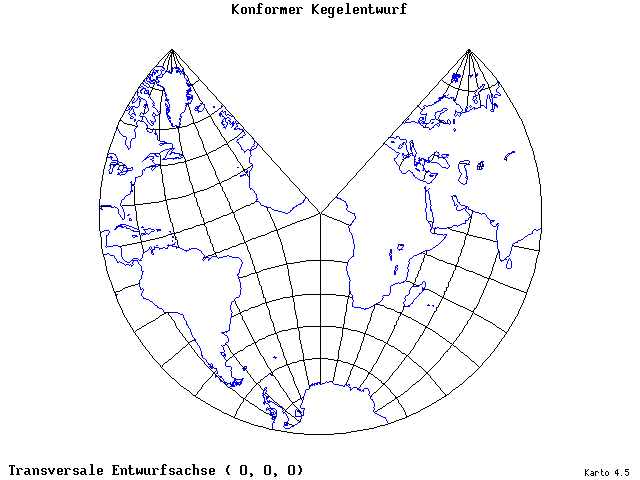 Conical Conformal Projection - 0°E, 0°N, 0° - standard