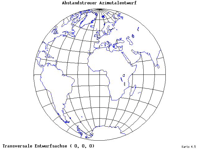 Azimuthal Equidistant Projection - 0°E, 0°N, 0° - standard