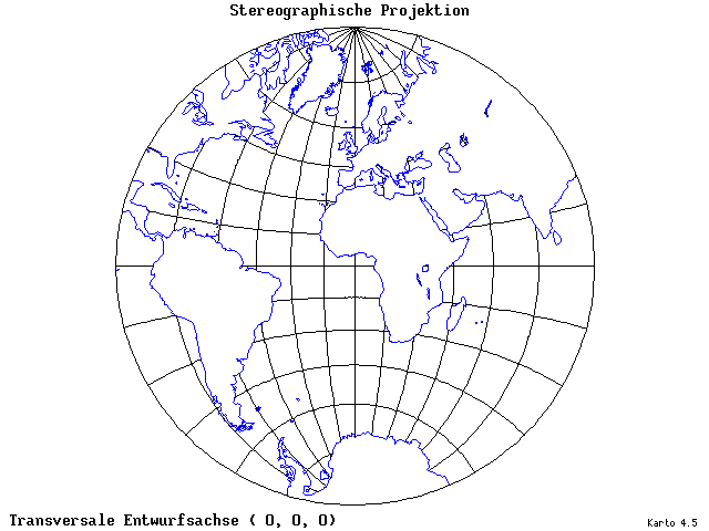 Stereographic Projection - 0°E, 0°N, 0° - standard