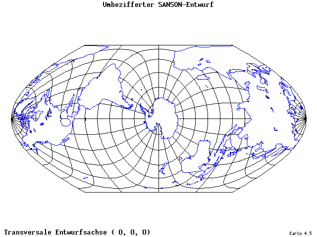 Sanson's Projection (modified) - 0°E, 0°N, 0° - standard