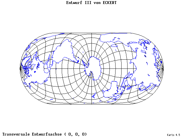 Pseudocylindrical Projection (Eckhart III) - 0°E, 0°N, 0° - standard