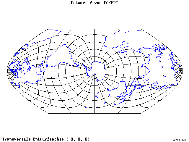 Pseudocylindrical Projection (Eckhart V) - 0°E, 0°N, 0° - standard