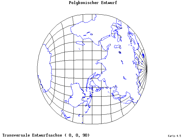 Polyconic Projection - 0°E, 0°N, 90° - standard