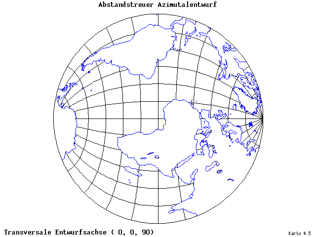 Azimuthal Equidistant Projection - 0°E, 0°N, 90° - standard