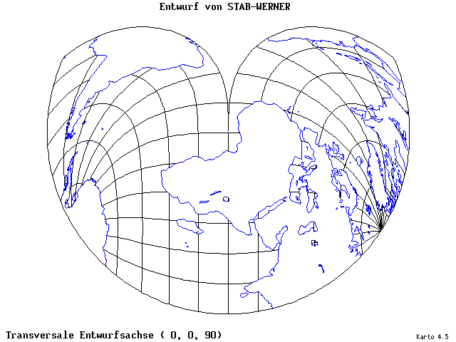 Stab-Werner Projection - 0°E, 0°N, 90° - standard