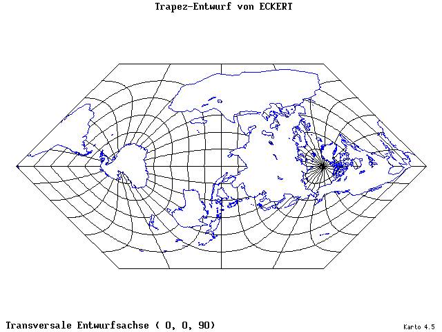 Eckhart's Trapezoid Projection - 0°E, 0°N, 90° - standard