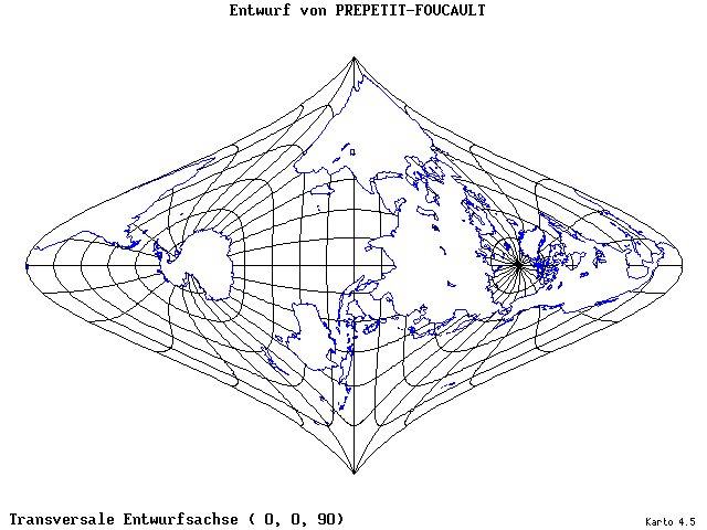 Prepetit-Foucault Projection - 0°E, 0°N, 90° - standard